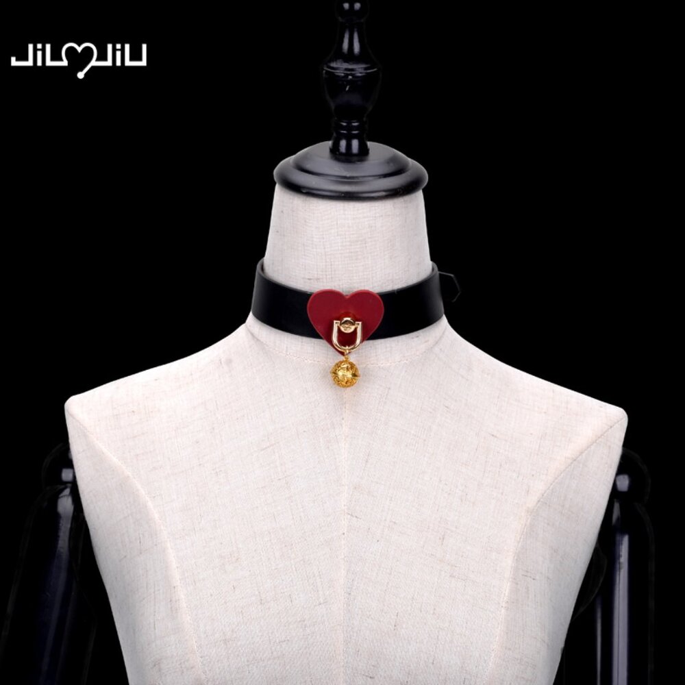 Cowhide Heart Bell Collar Choker